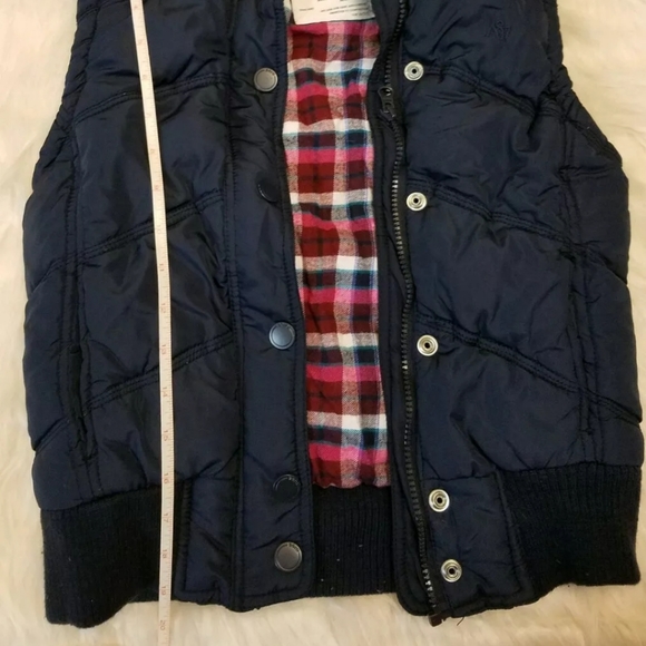 aeropostale XS Puffer Vest Navy w/ Flannel Snaps Junior Women - Picture 6 of 8